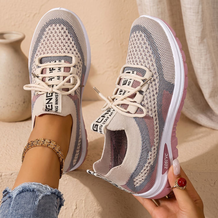 Women's Arch Support Lace-Up Breathable Mesh Walking Shoes - Khaki