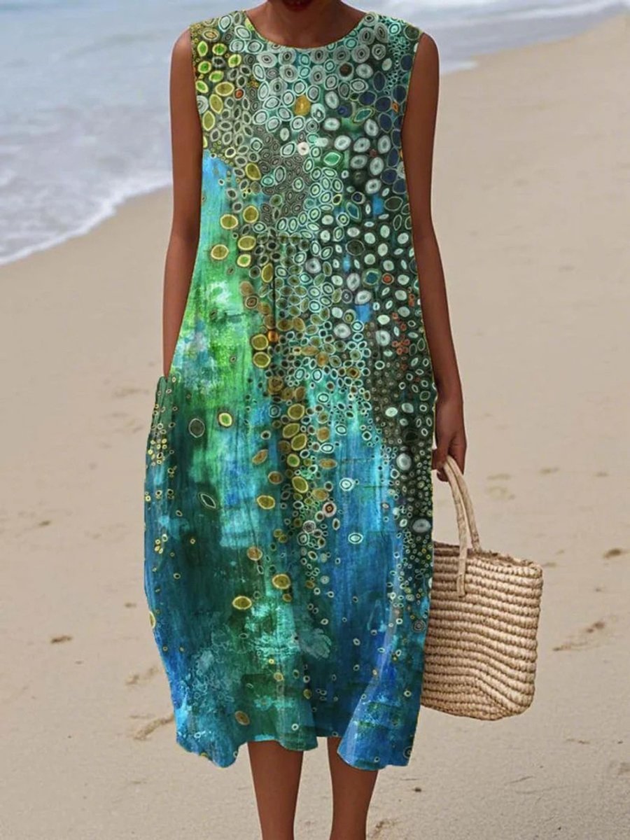 Women's Artistic Print Sleeveless Relaxed Midi Dress