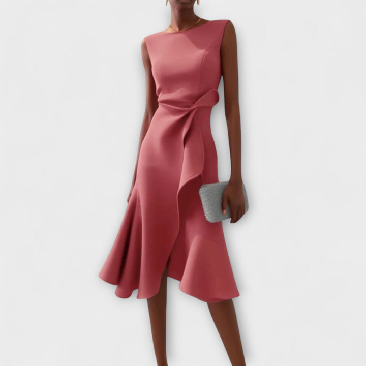 Women's Asymmetric Sleeveless Draped Midi Dress - Pink