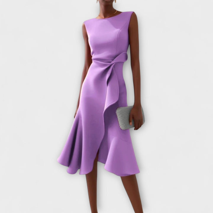 Women's Asymmetric Sleeveless Draped Midi Dress - Violet