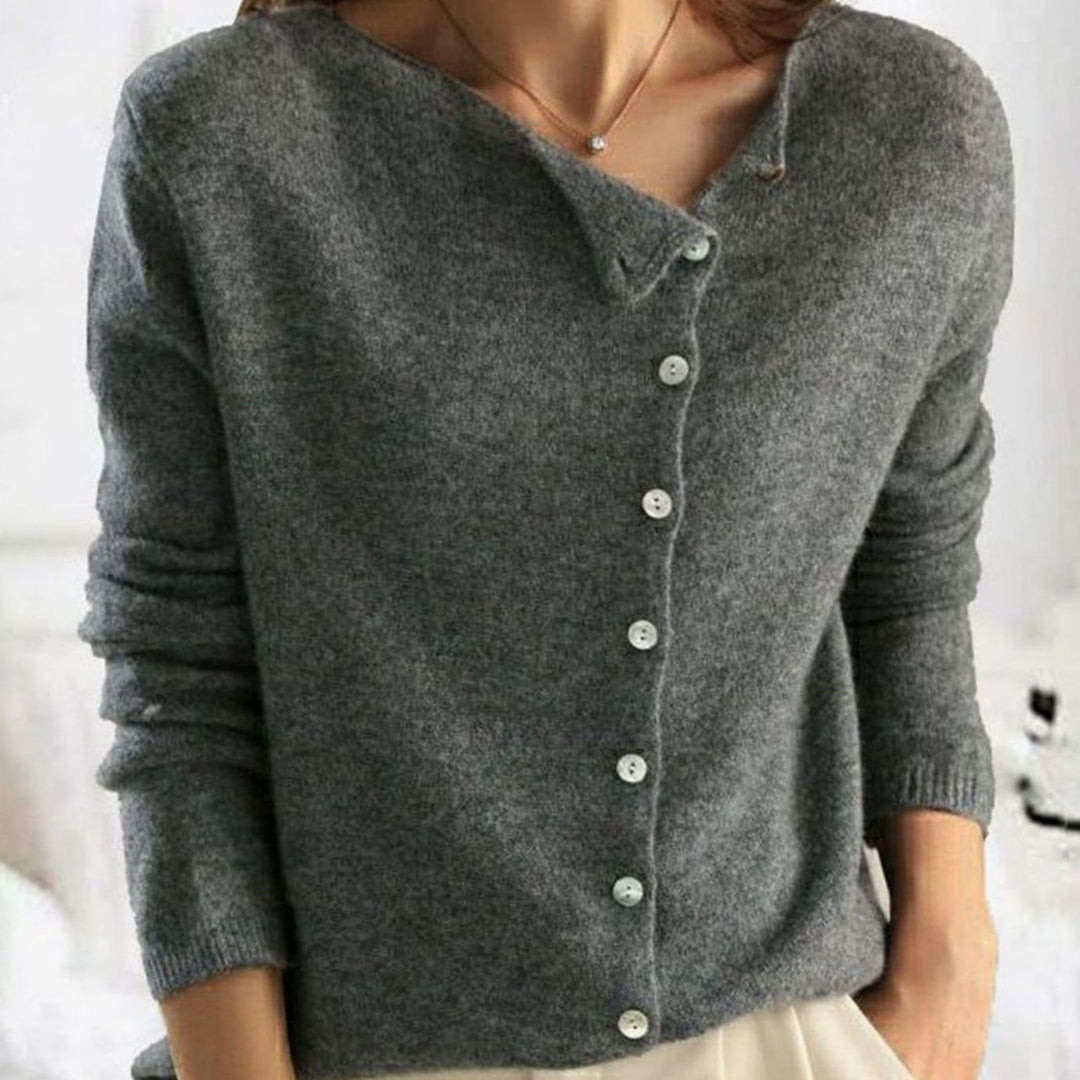 Women's Asymmetric V-Neck Long-Sleeve Button Sweater Cardigan - Gray