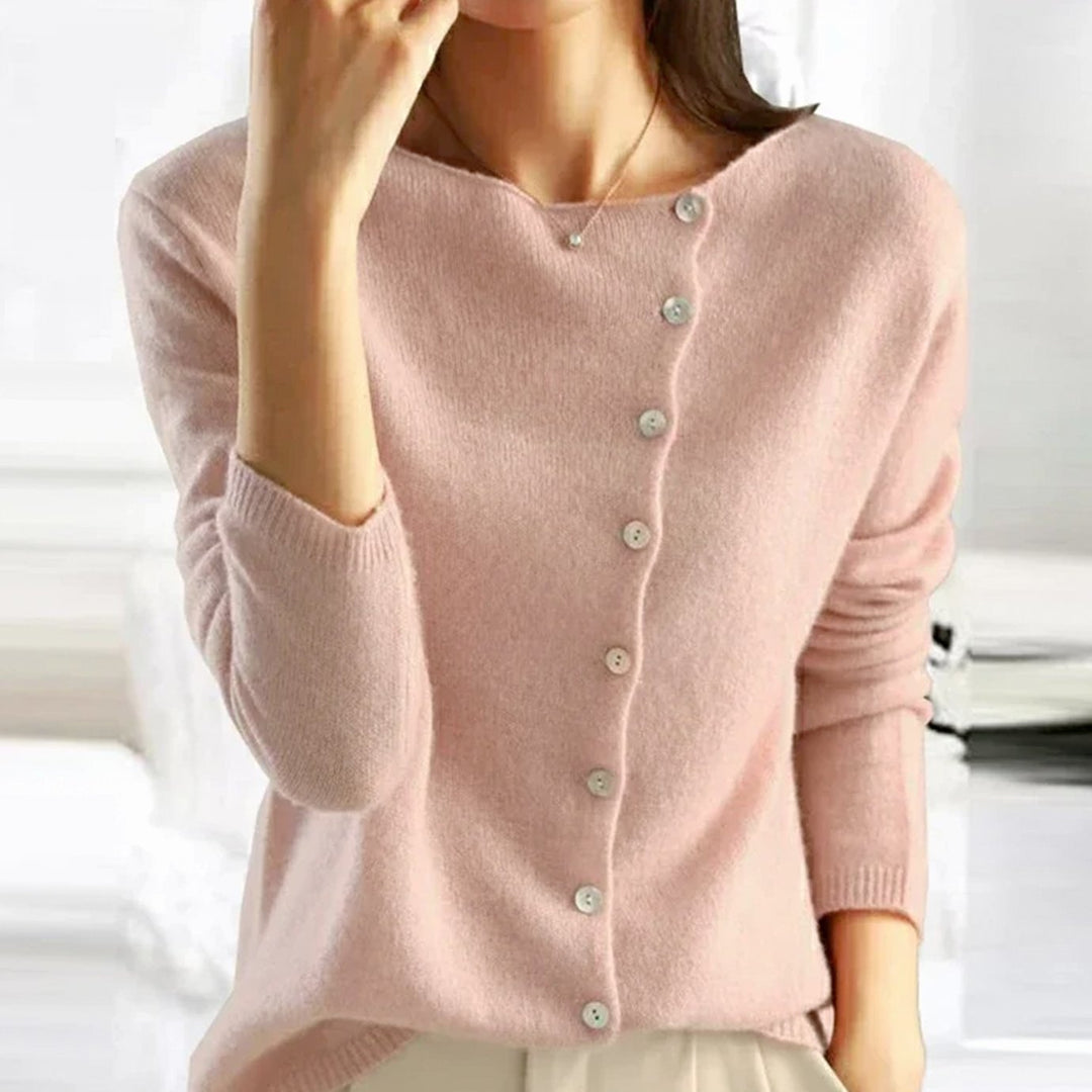 Women's Asymmetric V-Neck Long-Sleeve Button Sweater Cardigan - Pink