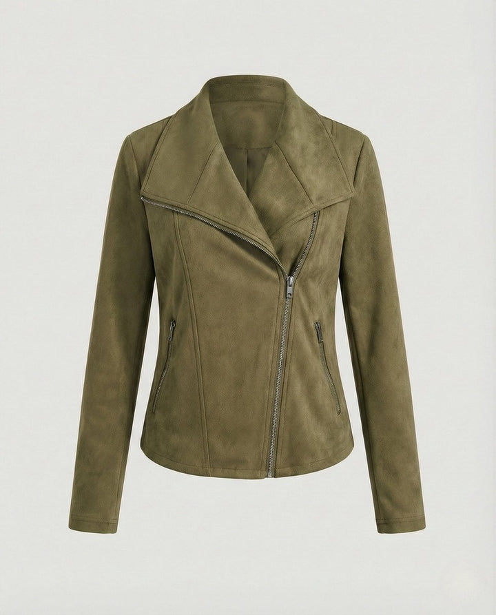 Women's Asymmetric-Zip Suede-Look Biker Leather Jacket