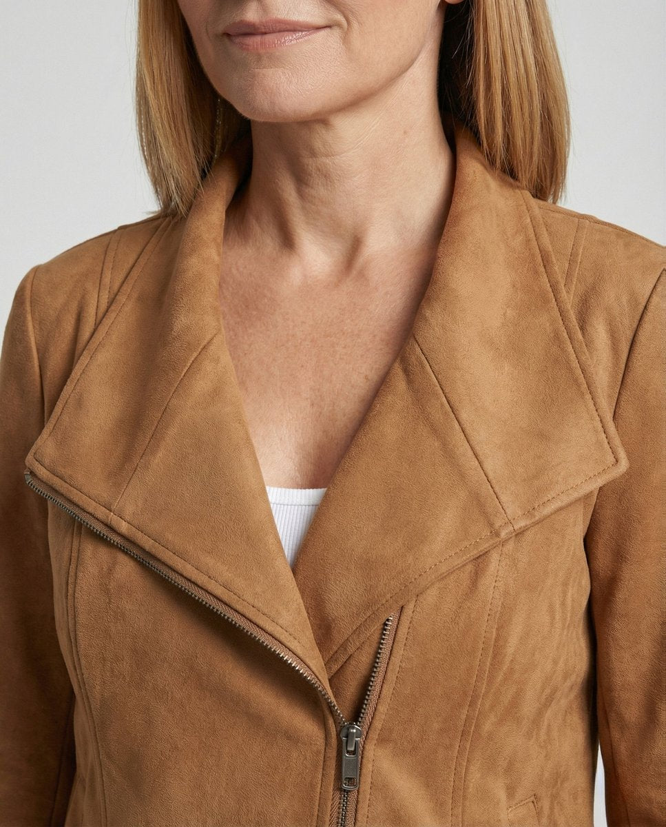 Women's Asymmetric-Zip Suede-Look Biker Leather Jacket