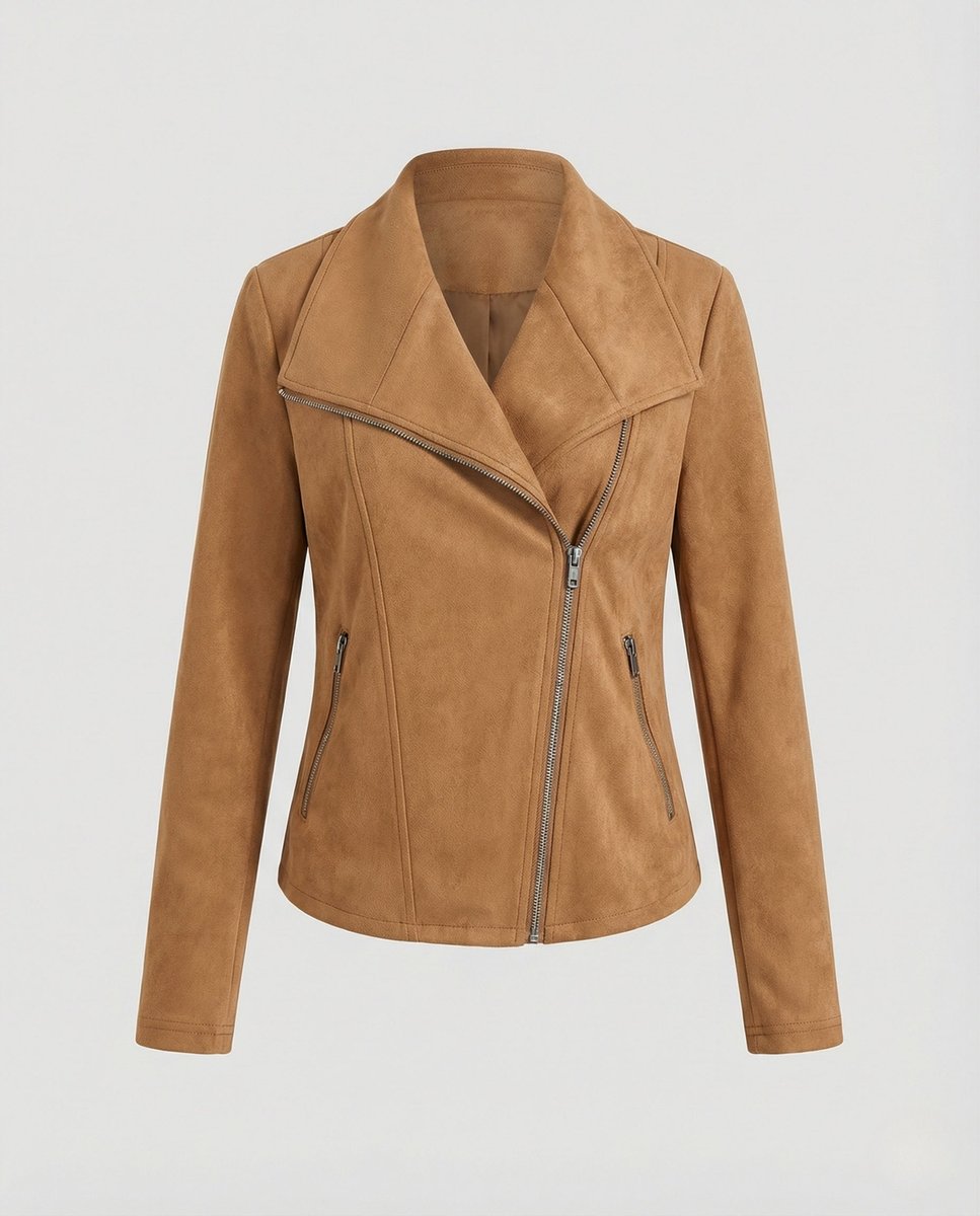 Women's Asymmetric-Zip Suede-Look Biker Leather Jacket