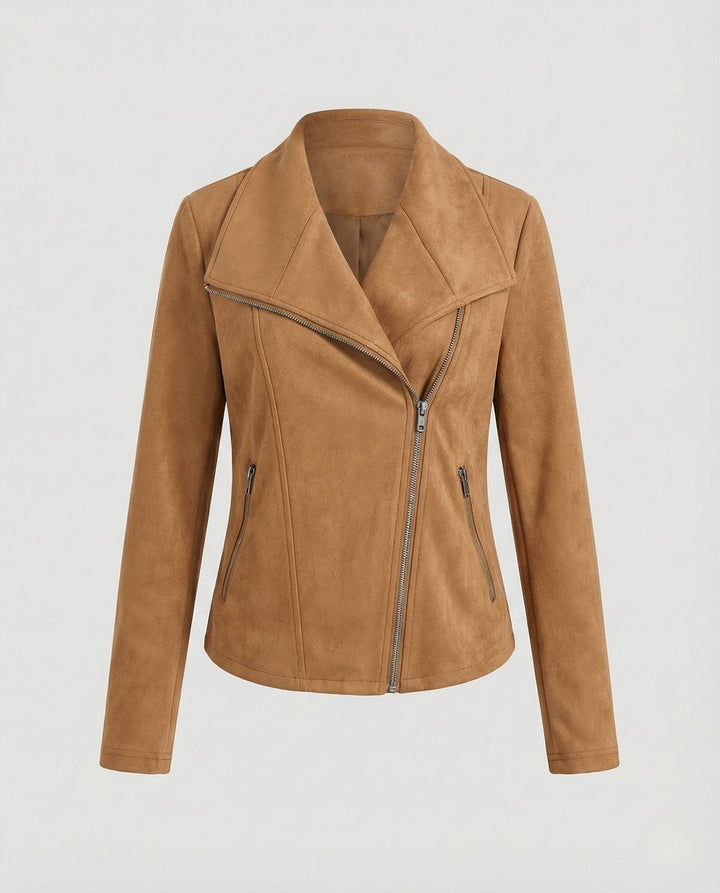 Women's Asymmetric-Zip Suede-Look Biker Leather Jacket
