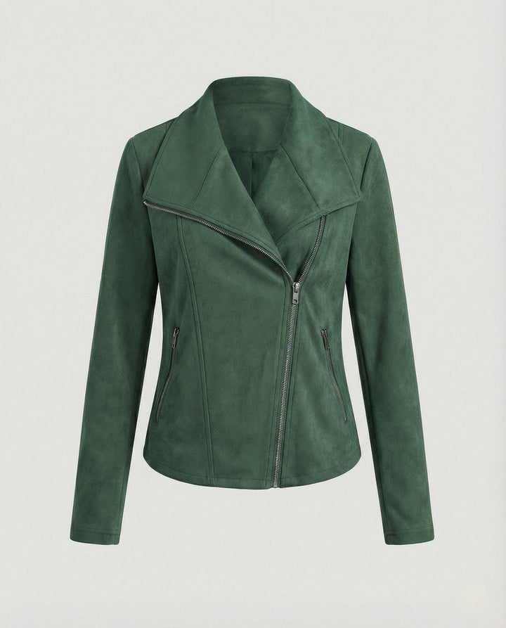 Women's Asymmetric-Zip Suede-Look Biker Leather Jacket