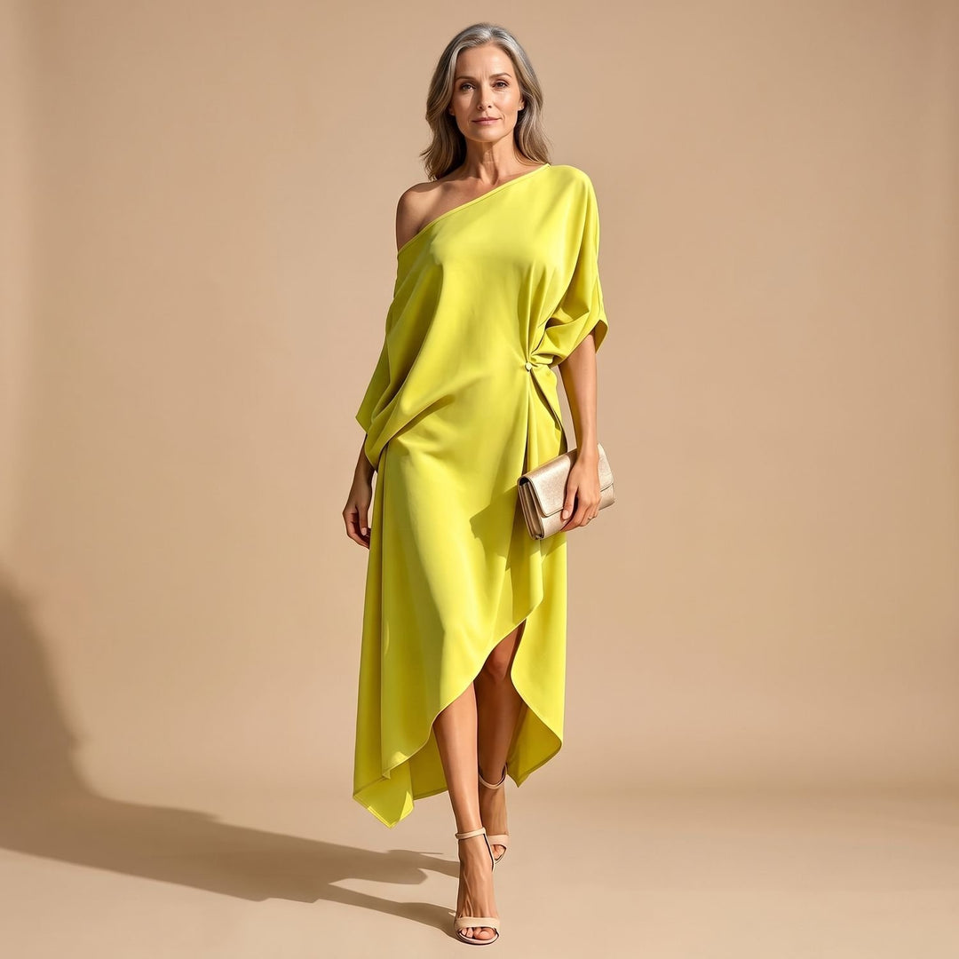 Women's Asymmetrical One-Shoulder Midi Dress Sleeveless - Yellow