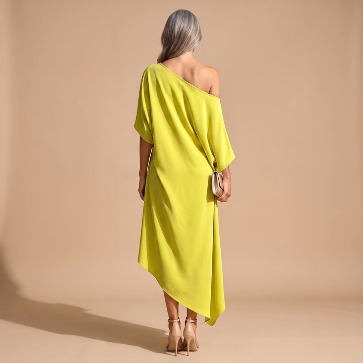 Women's Asymmetrical One-Shoulder Midi Dress Sleeveless