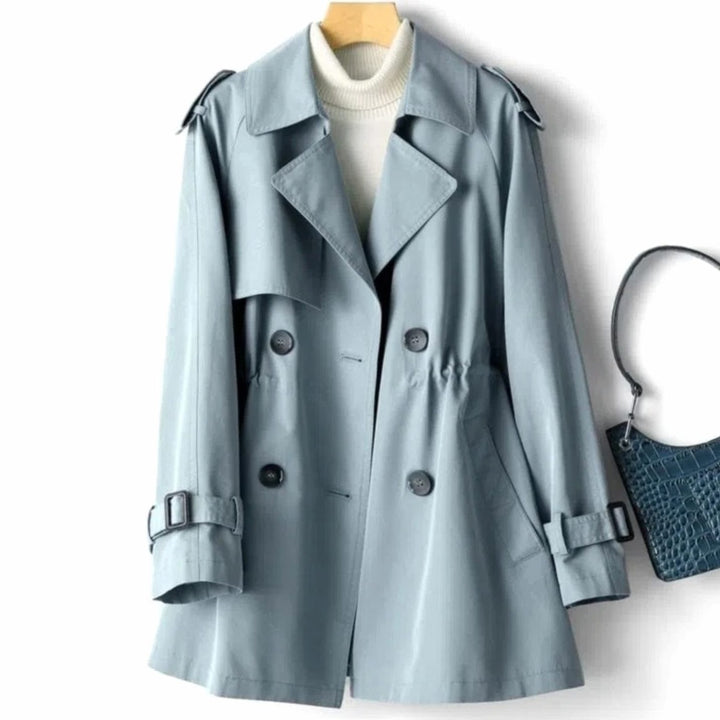 Women's Belted Double-Breasted Coat Notch-Lapel Long Trench - Blue