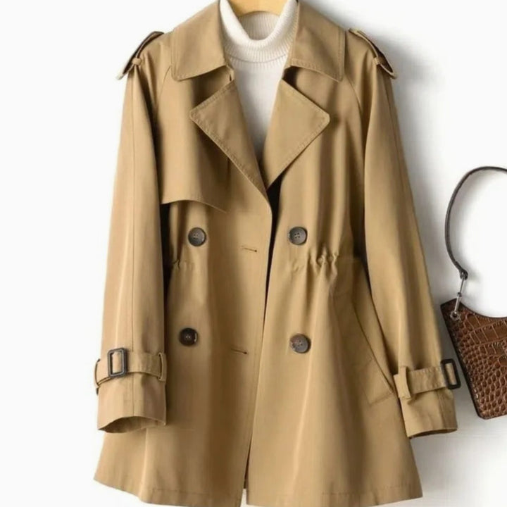 Women's Belted Double-Breasted Coat Notch-Lapel Long Trench - Brown