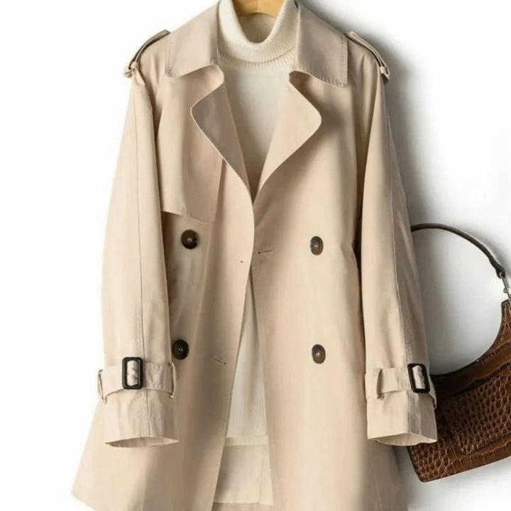 Women's Belted Double-Breasted Coat Notch-Lapel Long Trench - Khaki