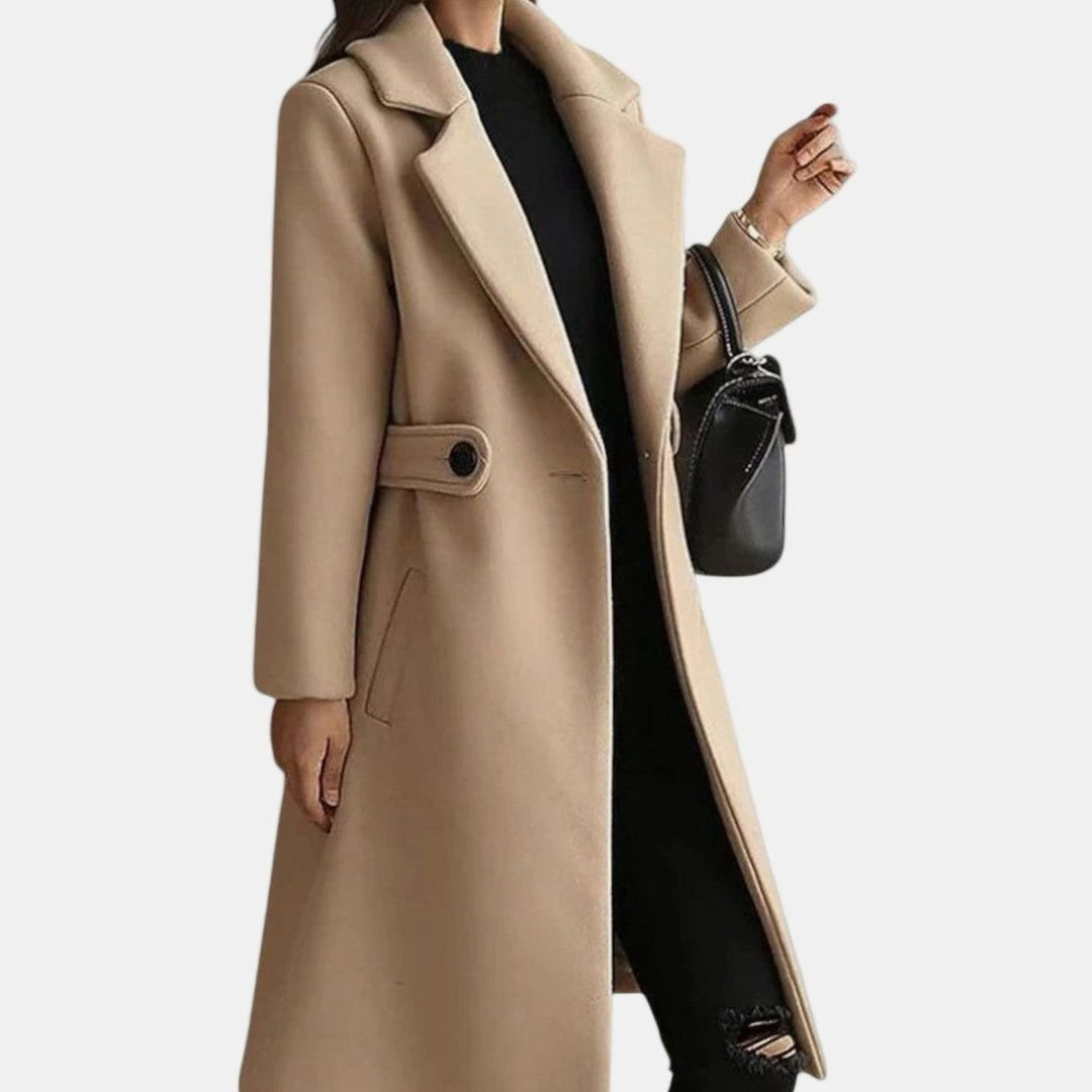 Women's Belted Double-Breasted Tailored Long Coat