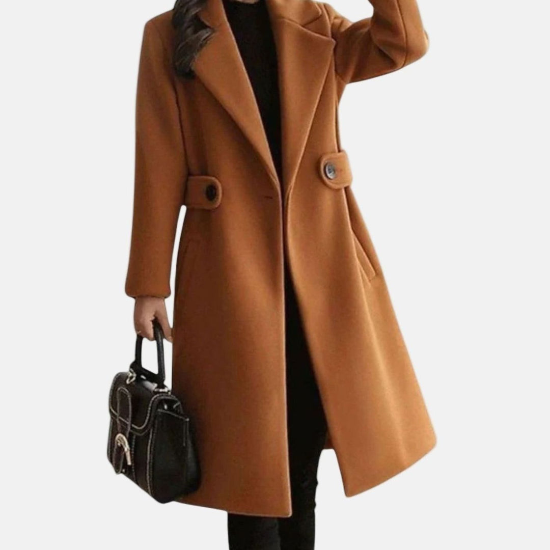 Women's Belted Double-Breasted Tailored Long Coat - Brown