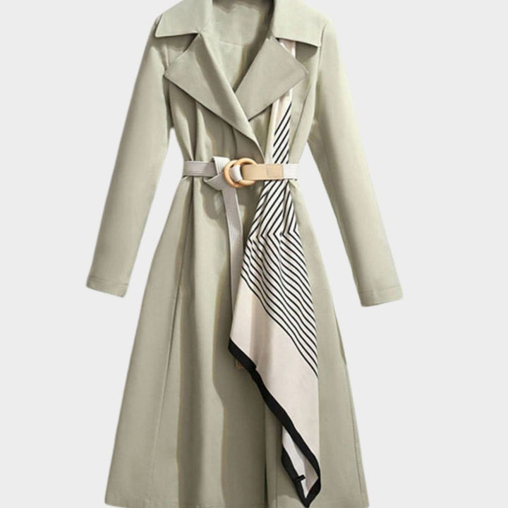 Women's Belted Midi Trench Coat Notch Collar Long Sleeve - Green