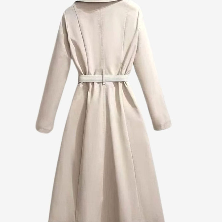 Women's Belted Midi Trench Coat Notch Collar Long Sleeve