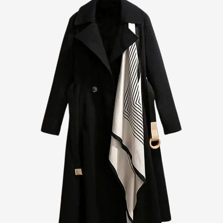 Women's Belted Midi Trench Coat Notch Collar Long Sleeve