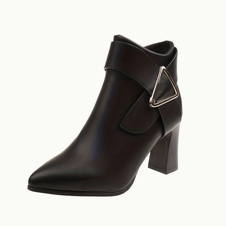 Women's Black Ankle Boots Pointed-Toe Block Heel Booties - Black