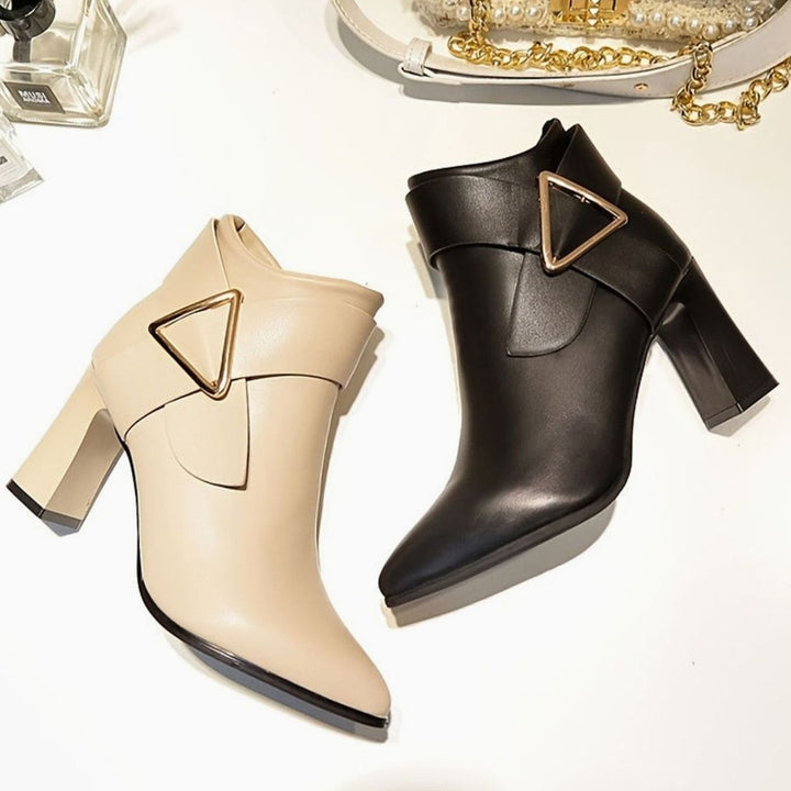 Women's Black Ankle Boots Pointed-Toe Block Heel Booties