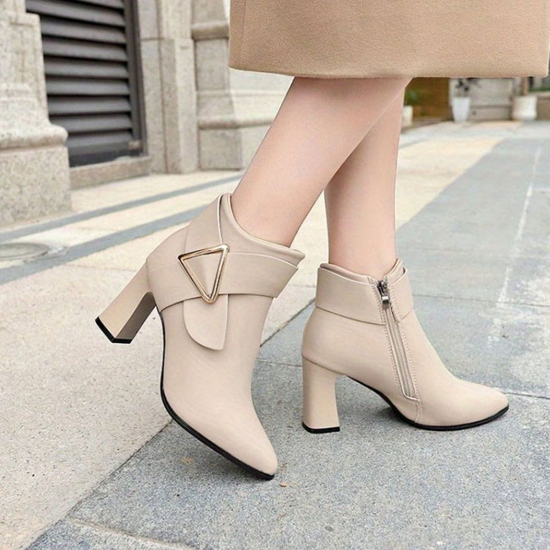Women's Black Ankle Boots Pointed-Toe Block Heel Booties