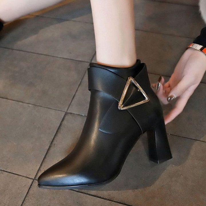 Women's Black Ankle Boots Pointed-Toe Block Heel Booties