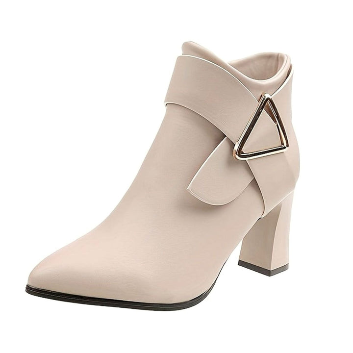 Women's Black Ankle Boots Pointed-Toe Block Heel Booties - Beige