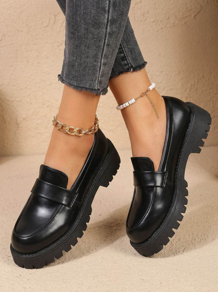 Women's Black Platform Penny Slip-On Loafers - Black
