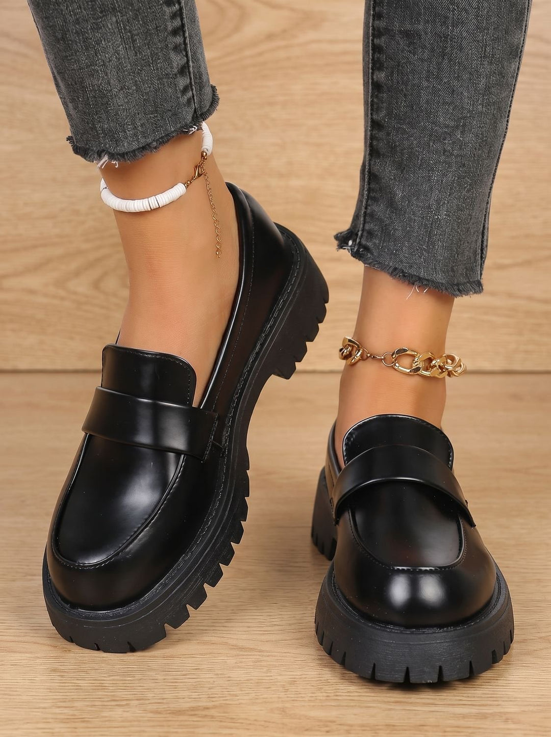Women's Black Platform Penny Slip-On Loafers