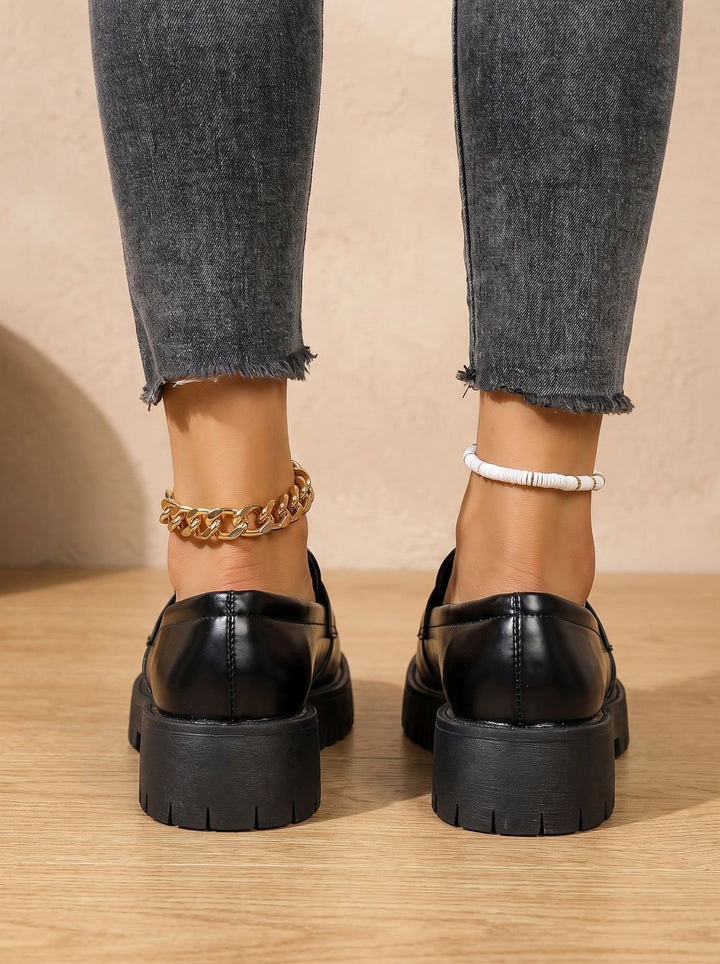 Women's Black Platform Penny Slip-On Loafers