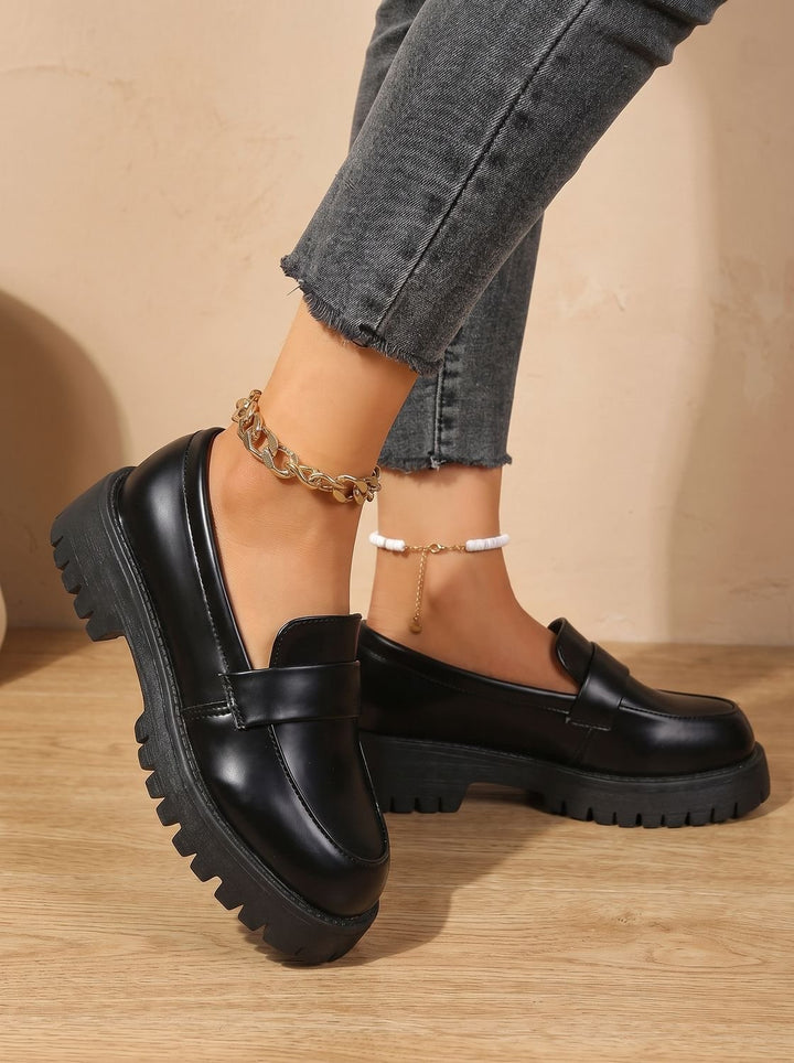 Women's Black Platform Penny Slip-On Loafers