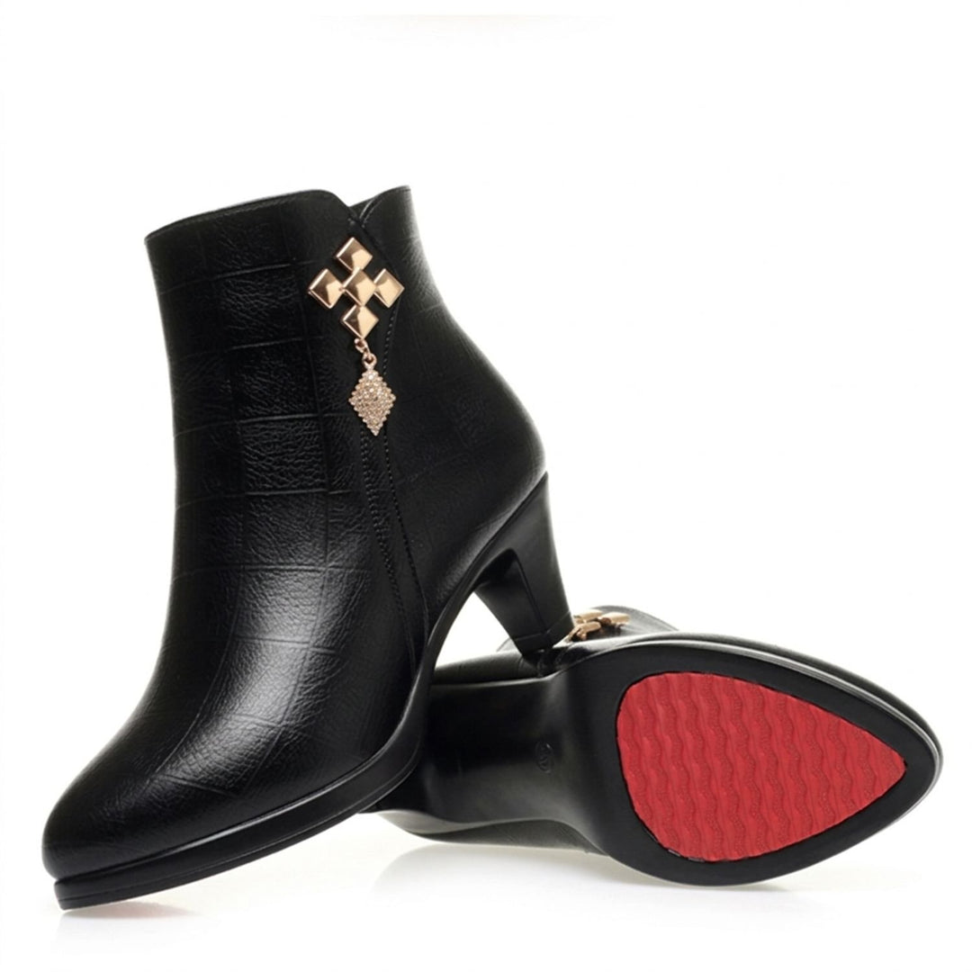 Women's Block-Heel Ankle Boots Pointed-Toe Side-Zip Faux Leather