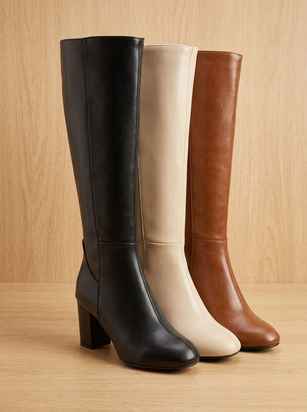 Women's Block-Heel Knee High Boots Side-Zip Arch-Support