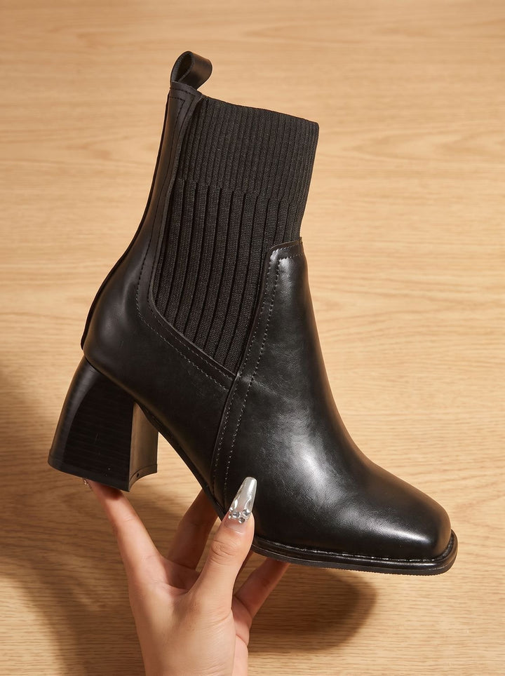 Women's Block Heel Slip-On Ankle Boots Knit Sock Shaft