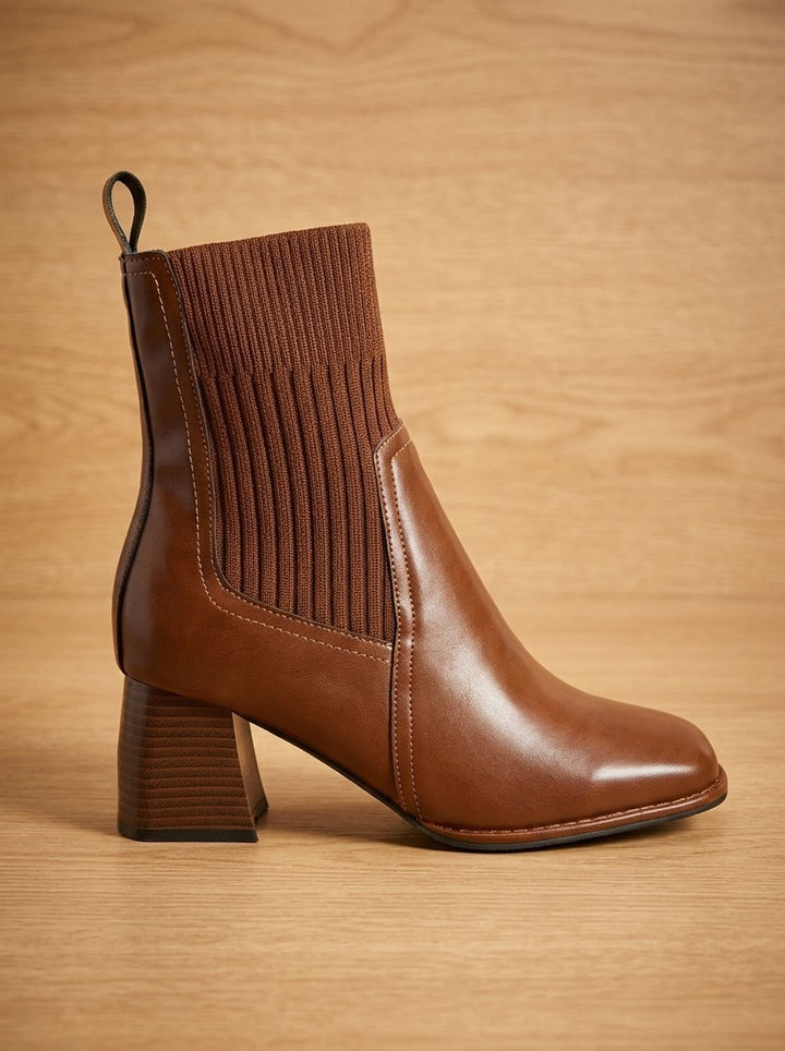 Women's Block Heel Slip-On Ankle Boots Knit Sock Shaft