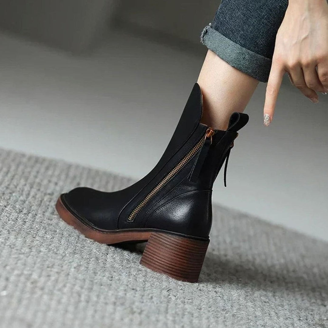 Women's Block Heel Zip-Up Ankle Boots