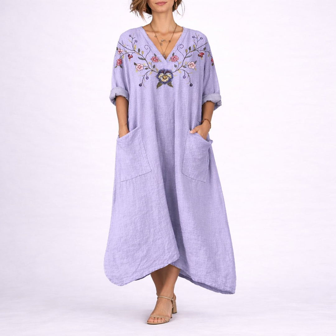Women's Bohemian Paisley Maxi Kaftan Fall Wedding Guest Dress - Purple