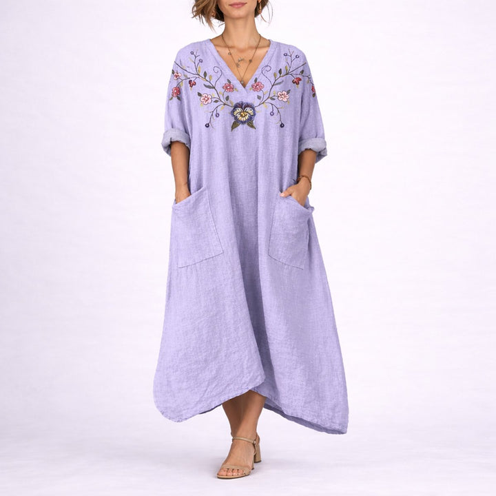 Women's Bohemian Paisley Maxi Kaftan Fall Wedding Guest Dress - Purple