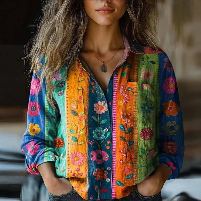Women's Bohemian Paisley-Print Long-Sleeve Button-Down Blouse - Multicolored