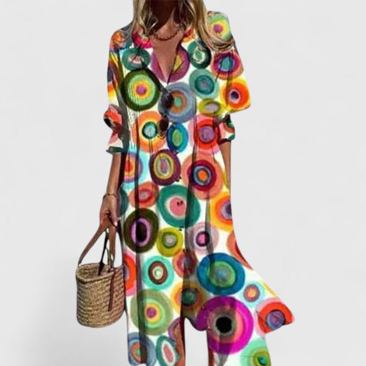 Women's Boho Floral-Print Button-Front Long Sleeve Dress - Multicolor 2