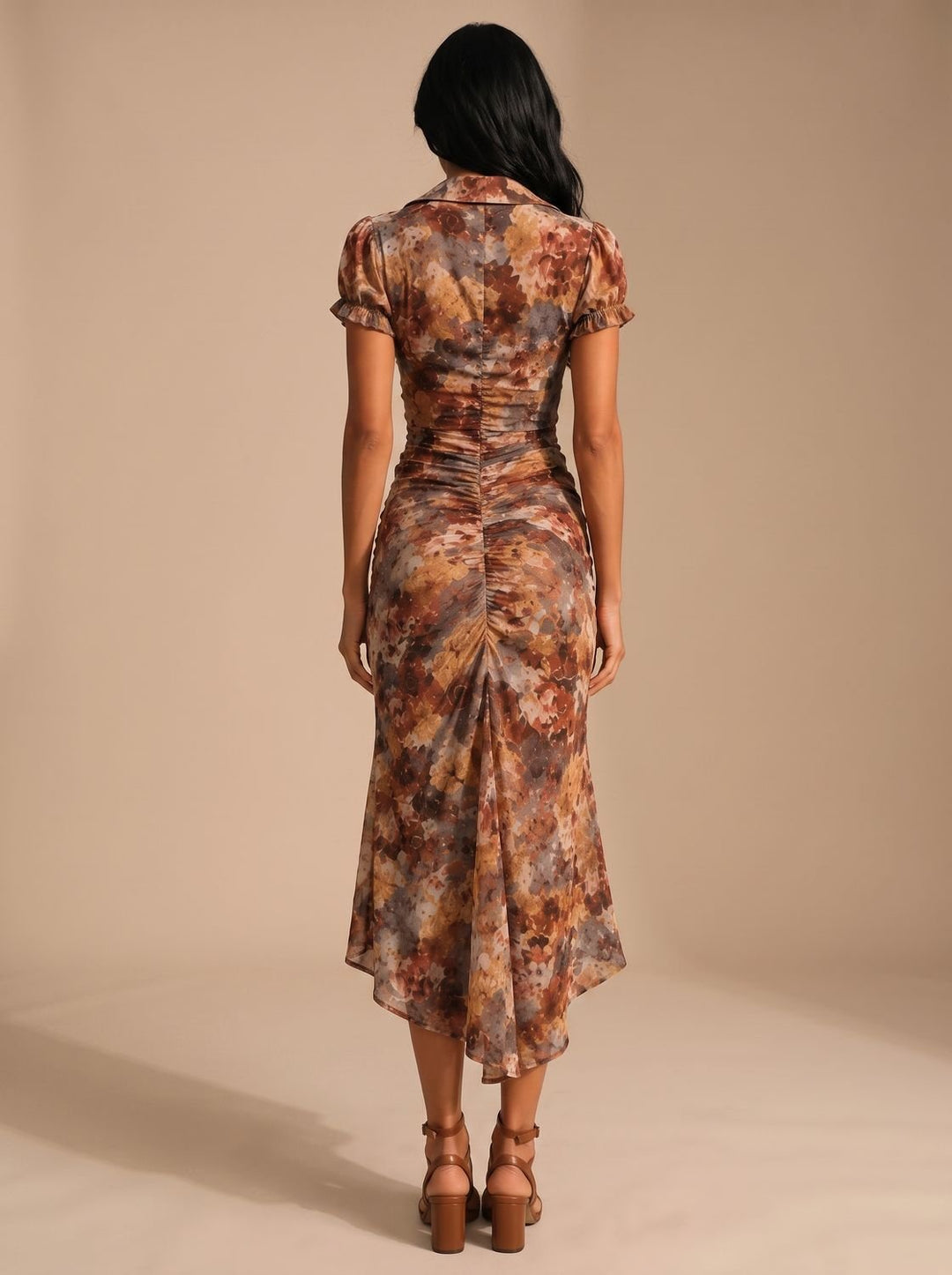 Women's Boho Floral Print Ruched V-Neck Maxi Sundress