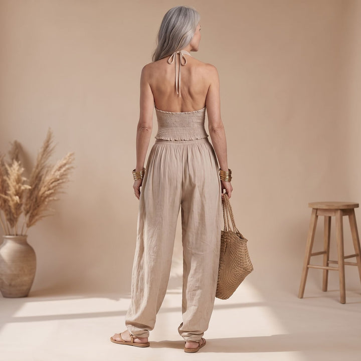 Women's Boho Halter Crop Top Harem Pants Two Piece Set