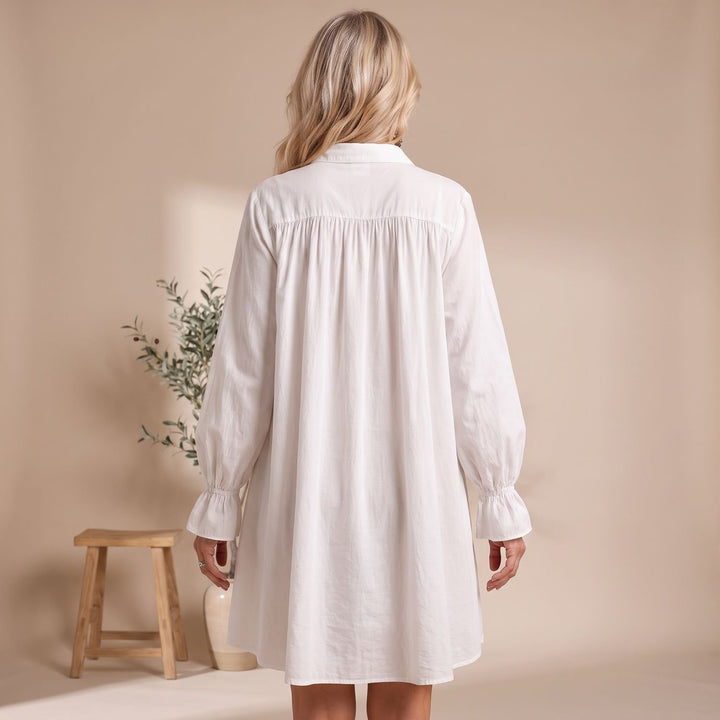Women's Boho Lace Detail High-Low Shirt Dress Long Sleeve