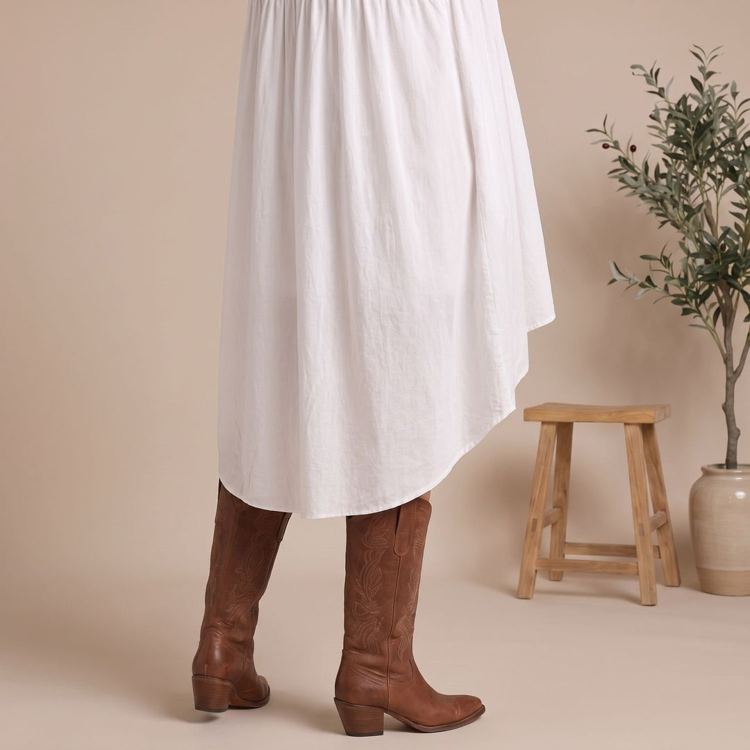 Women's Boho Lace Detail High-Low Shirt Dress Long Sleeve