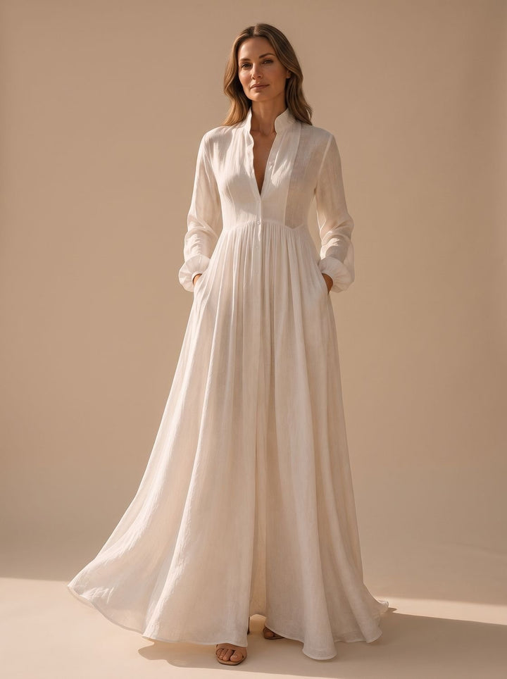 Women's Boho Long-Sleeve V-Neck Flowy Maxi Dress