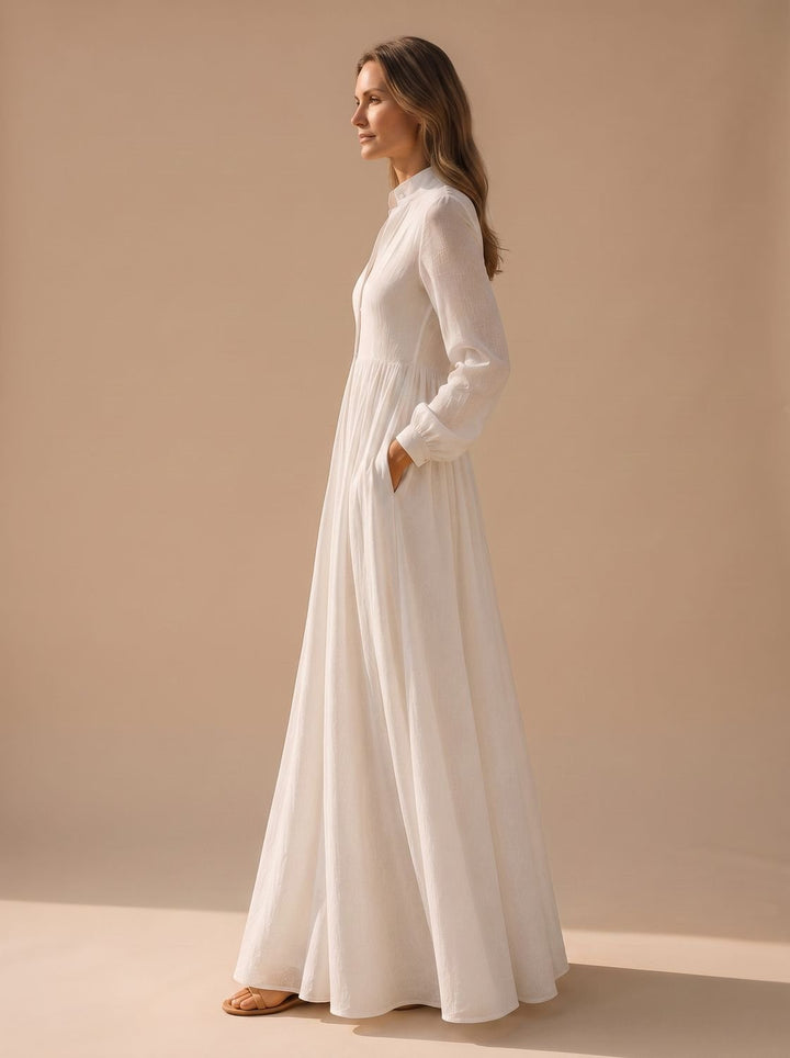 Women's Boho Long-Sleeve V-Neck Flowy Maxi Dress