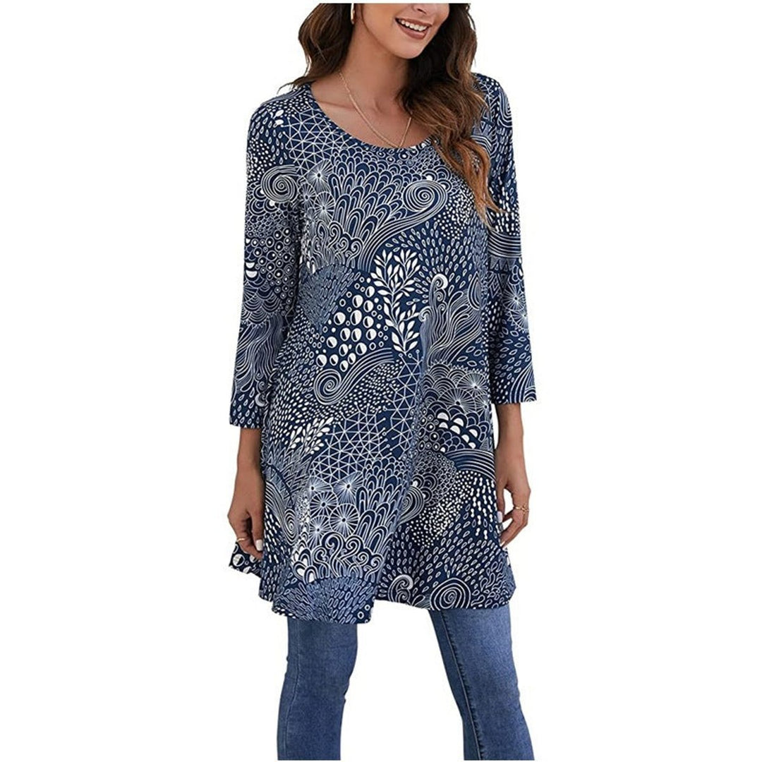 Women's Boho Mandala-Print Swing Tunic Top - A12