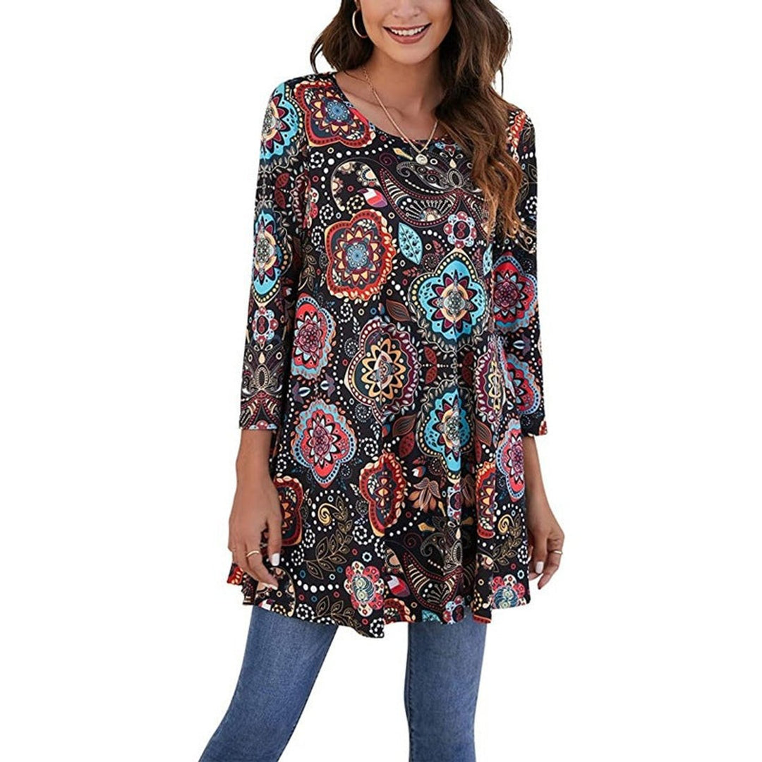 Women's Boho Mandala-Print Swing Tunic Top - A2