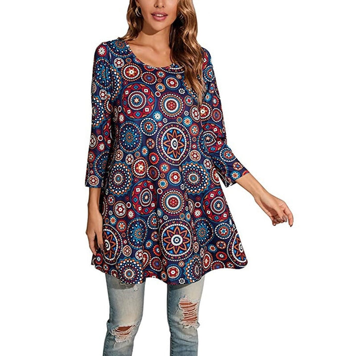 Women's Boho Mandala-Print Swing Tunic Top - 11