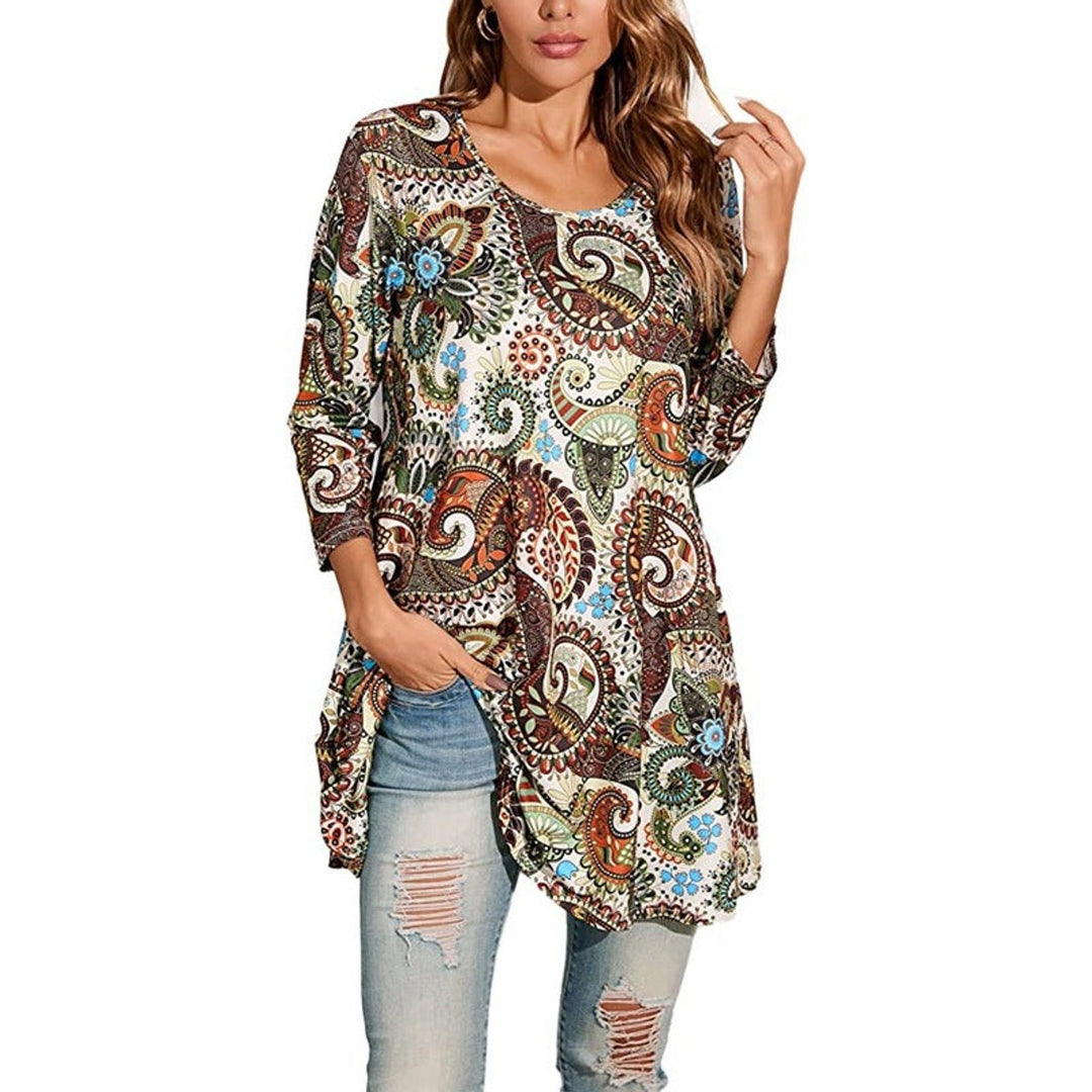 Women's Boho Mandala-Print Swing Tunic Top - A1