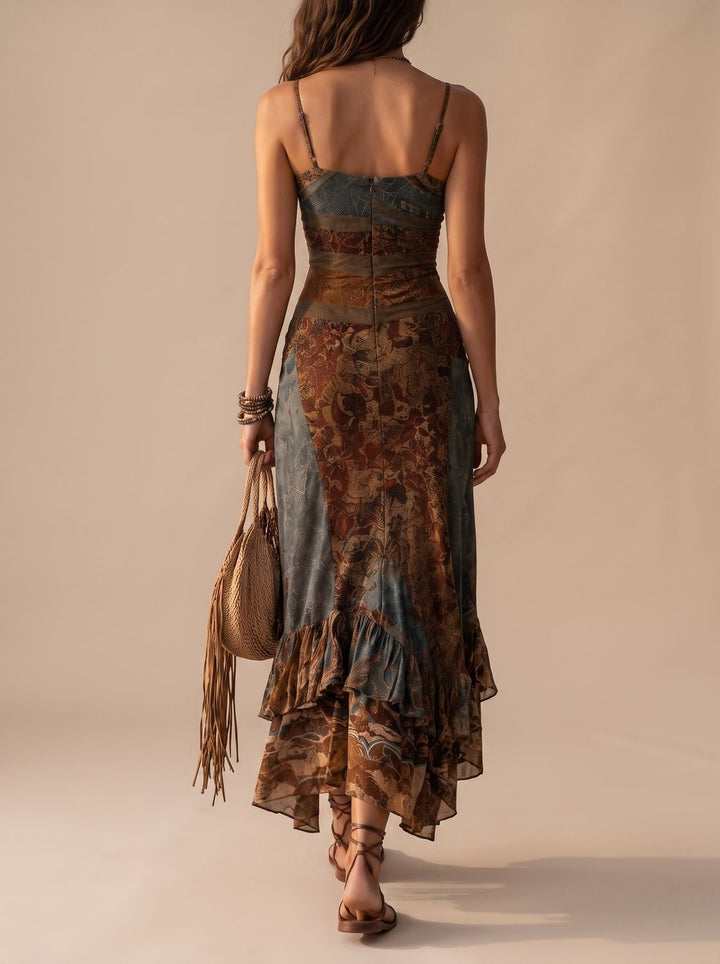 Women's Boho One-Shoulder Floral Maxi Dress Side Slit